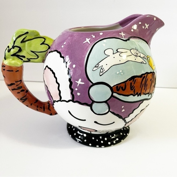 Joanne Delomba for Lostus Bunny Rabbit Pitcher Carrot Handle Whimsical Easter - Picture 4 of 10
